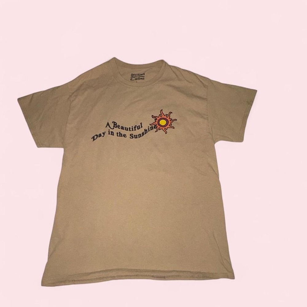 Division of Labor Graphic T-Shirt Tan Large A Beautiful Day in the Sunshine Y2K